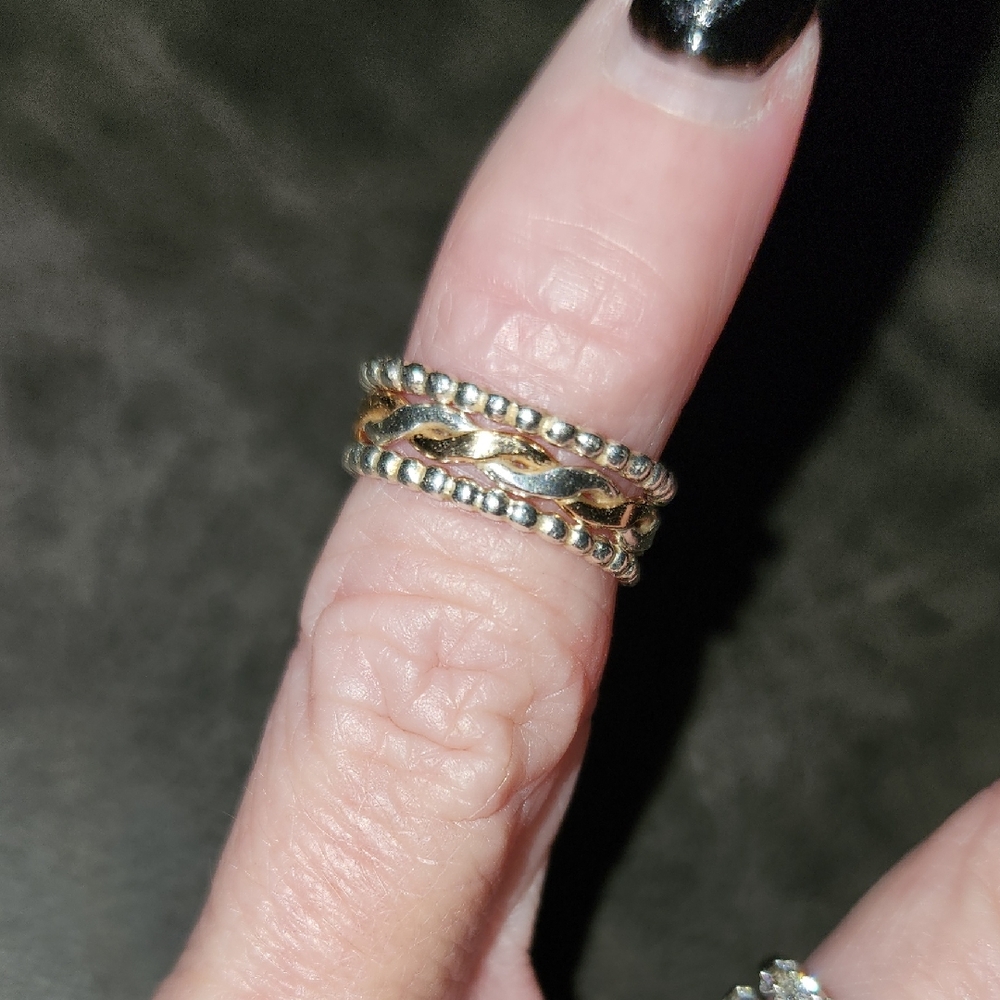3 Stackable Gold and Sterling Silver Braided Toe Rings Excellent Cond Sz 3.5